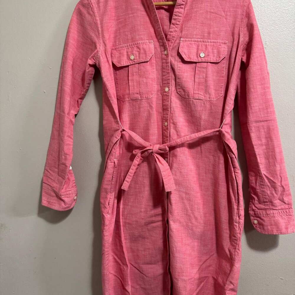 Gap WomensDress XS Shirt Button Up Long Sleeve Coral Red Chambray Relaxed Cotton - Picture 11 of 13